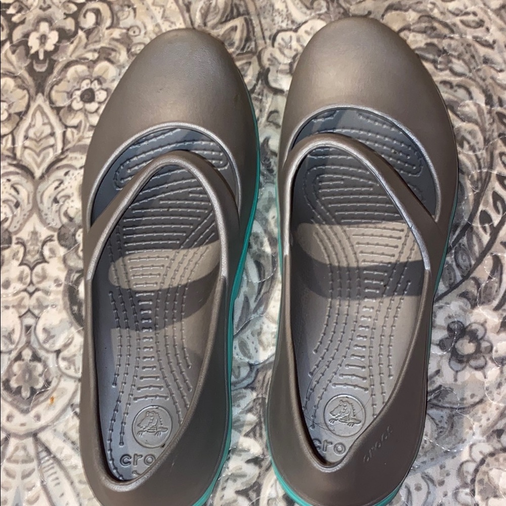 CROCS Women's Gray and Aqua Mary Jane Loafers